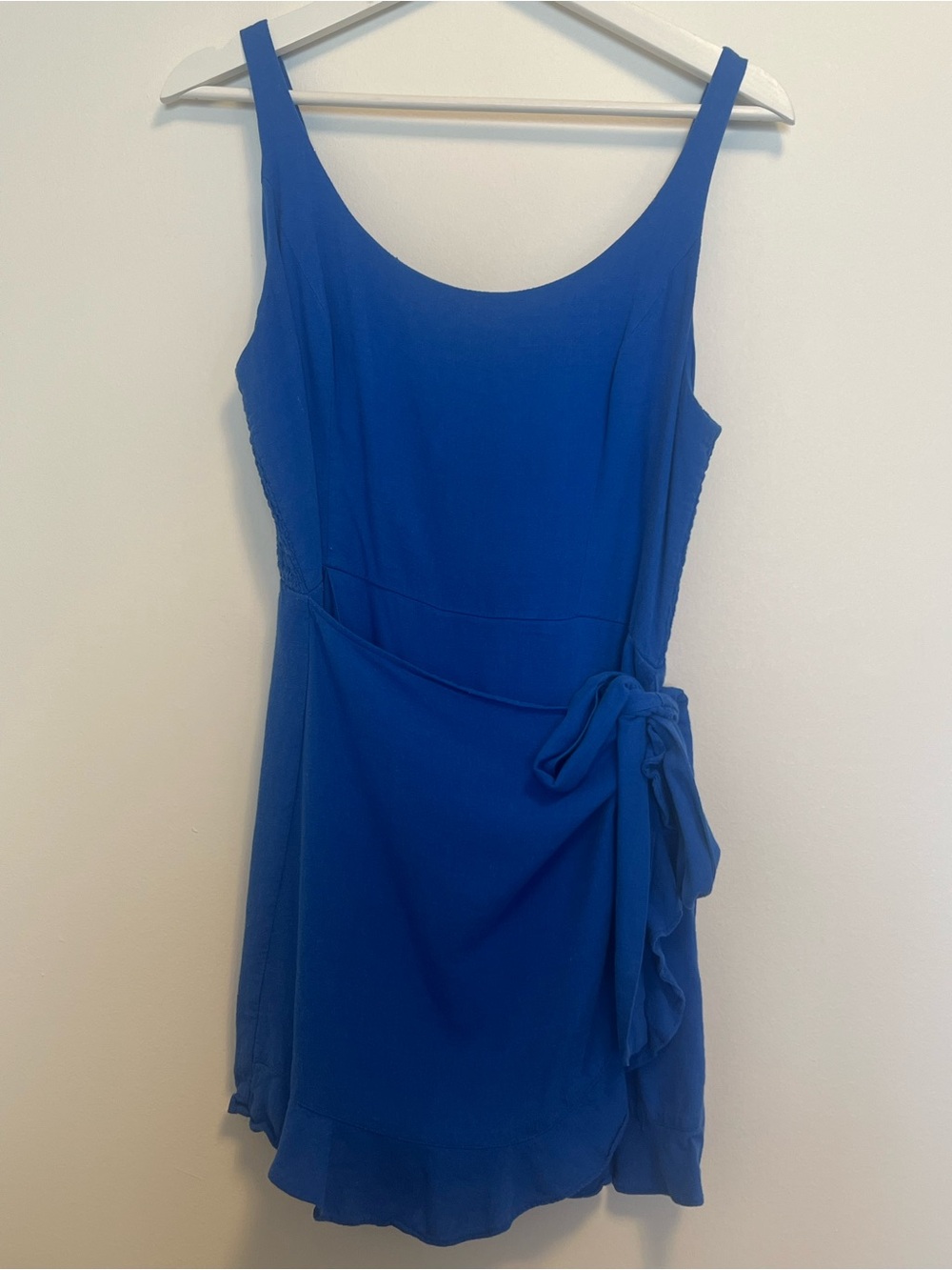 Dotti Royal Blue Sleeveless Wrap-Tie Mini Romper | Linen Blend